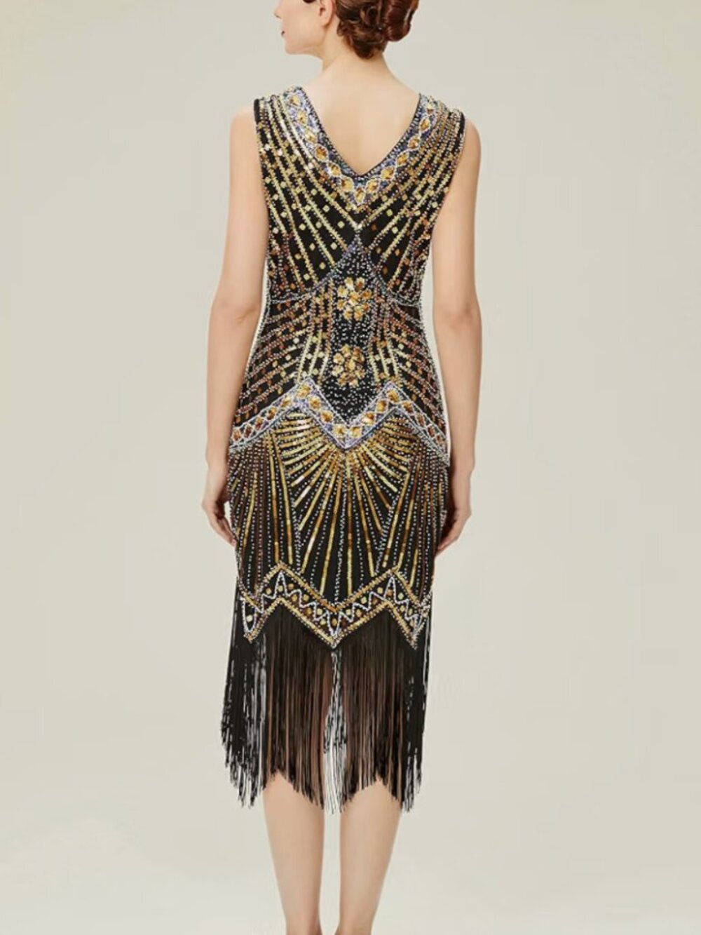 Babeyond Women's Flapper Dresses 1920s V Neck Beaded Fringed Great Gatsby Dress - Picture 2 of 9
